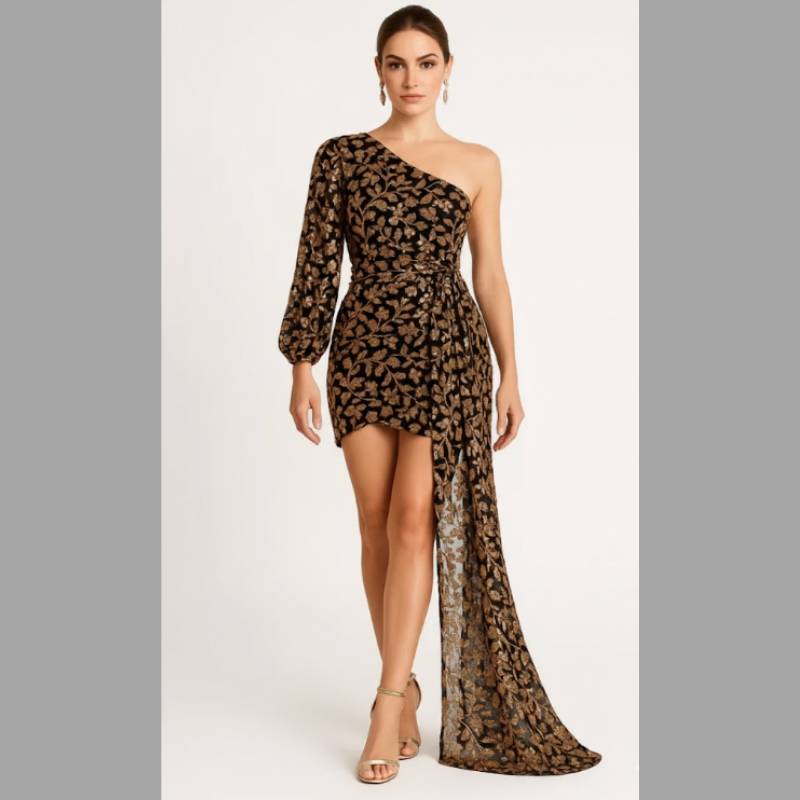 Świąteczna sukienka mini z cekinami dla kobiet – odważna asymetryczna sylwetka