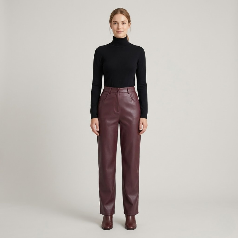 Spodnie z wysokiej talii ze sztucznej skóry – eleganckie, proste spodnie z wyrazistym krojem dla kobiet