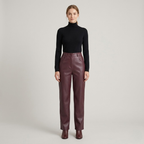 Hose mit hoher Taille aus Kunstleder – elegante, schlichte Hose mit ausgeprägtem Schnitt für Damen