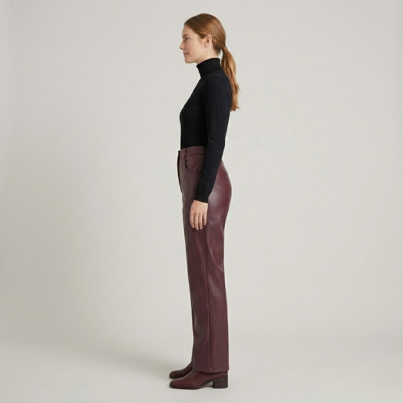 Spodnie z wysokiej talii ze sztucznej skóry – eleganckie, proste spodnie z wyrazistym krojem dla kobiet