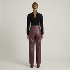 Hose mit hoher Taille aus Kunstleder – elegante, schlichte Hose mit ausgeprägtem Schnitt für Damen