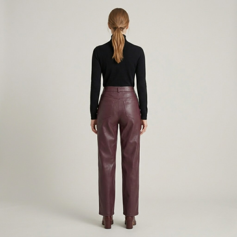 Spodnie z wysokiej talii ze sztucznej skóry – eleganckie, proste spodnie z wyrazistym krojem dla kobiet