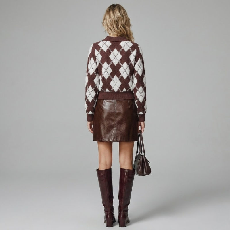 Damski sweter z dzianiny we wzory – przytulny, szykowny sweter na co dzień