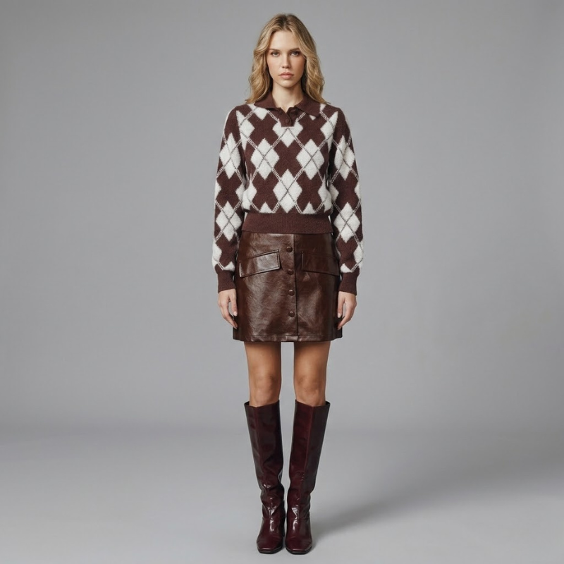 Damski sweter z dzianiny we wzory – przytulny, szykowny sweter na co dzień