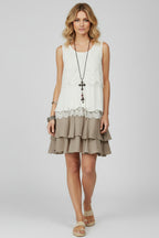 Elegant women's lace mini dress – sleeveless for summer with a pleated hem