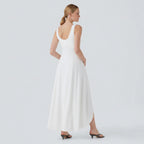 Loose maxi dress – U-neck, sleeveless, with an elegant flared hem