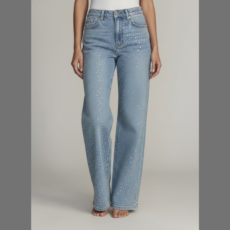 Damskie dżinsy z wysokim stanem i szerokimi nogawkami – Glam Straight-Leg Statement Jeans