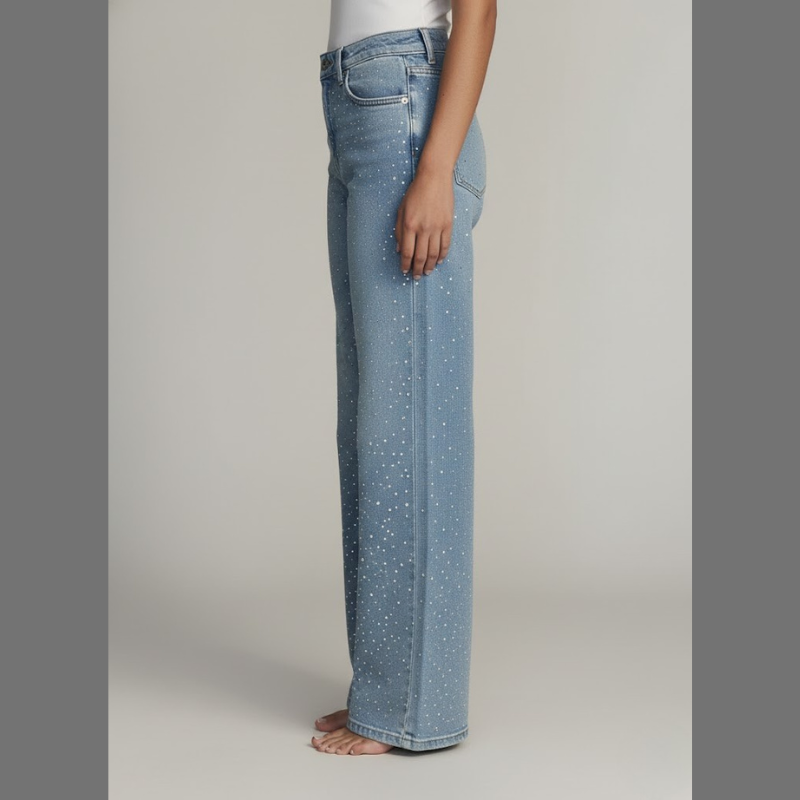 Damskie dżinsy z wysokim stanem i szerokimi nogawkami – Glam Straight-Leg Statement Jeans