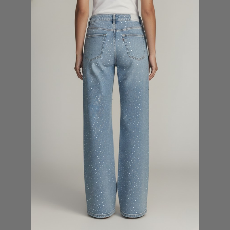 Damskie dżinsy z wysokim stanem i szerokimi nogawkami – Glam Straight-Leg Statement Jeans