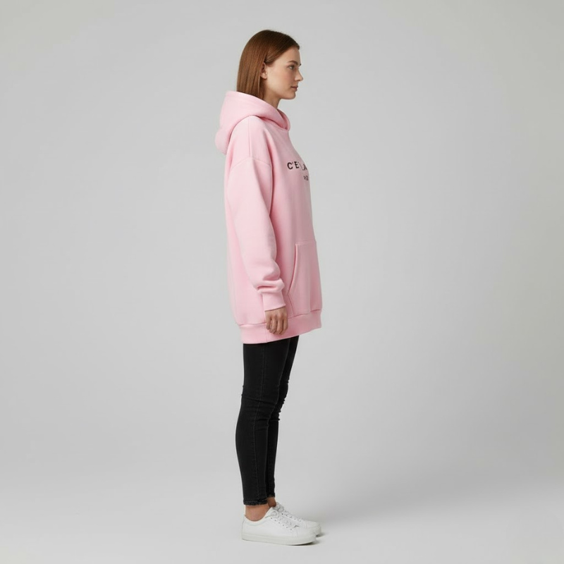 Damska bluza z kapturem oversize i grafiką – wygodna odzież uliczna z kieszenią z przodu