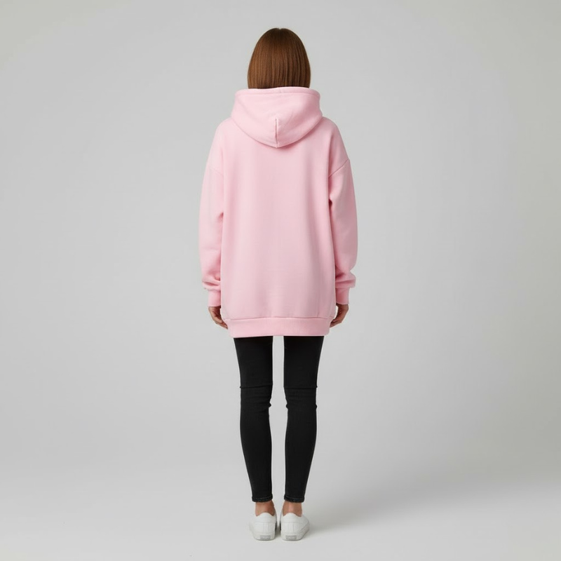 Damska bluza z kapturem oversize i grafiką – wygodna odzież uliczna z kieszenią z przodu