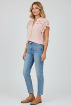 Women's Blouse with Embroidered V-Neck - Elegant, Solid, Patchwork, Casual, Chic Blouse