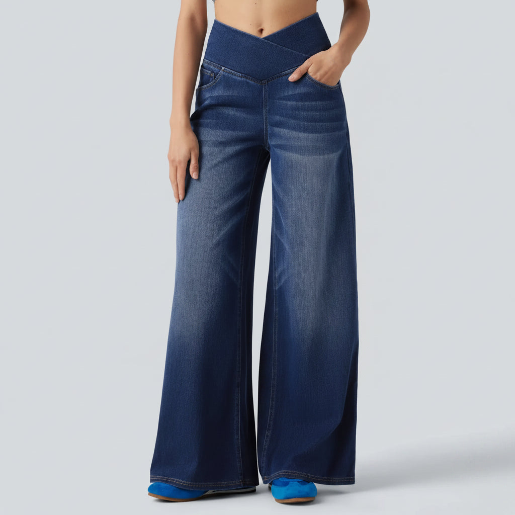 Jeansy Crossover High-Rise Sculpting – szerokie, codzienne spodnie jeansowe modelujące brzuch