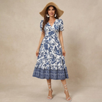 Women's Floral A-Line Dress - Flattering Silhouette with V-Neck