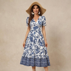Women's Floral A-Line Dress - Flattering Silhouette with V-Neck