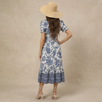 Women's Floral A-Line Dress - Flattering Silhouette with V-Neck