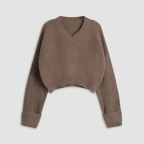 Kurzer Strickpullover mit V-Ausschnitt – bequemer, lässiger Damenpullover