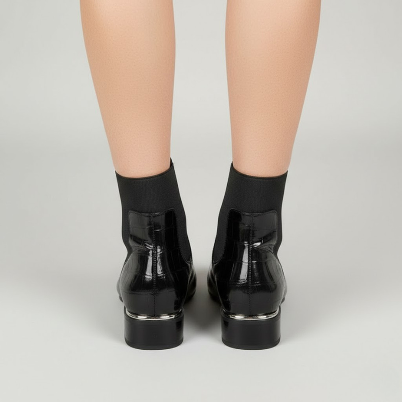 Elegant, slip-on ankle boots with square toes - women's, fashionable shoes on a low, block heel