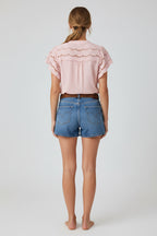 Women's Blouse with Embroidered V-Neck - Elegant, Solid, Patchwork, Casual, Chic Blouse