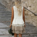 Elegant women's lace mini dress – sleeveless for summer with a pleated hem