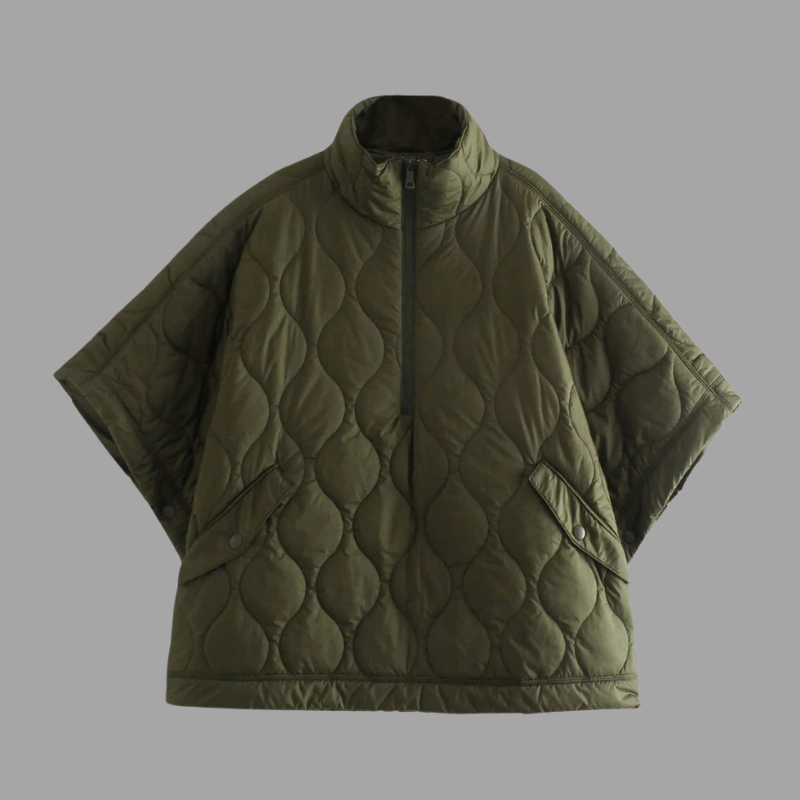 Luźna damska kurtka z krótkim rękawem – współczesny, luźny krój, wyrazista odzież wierzchnia