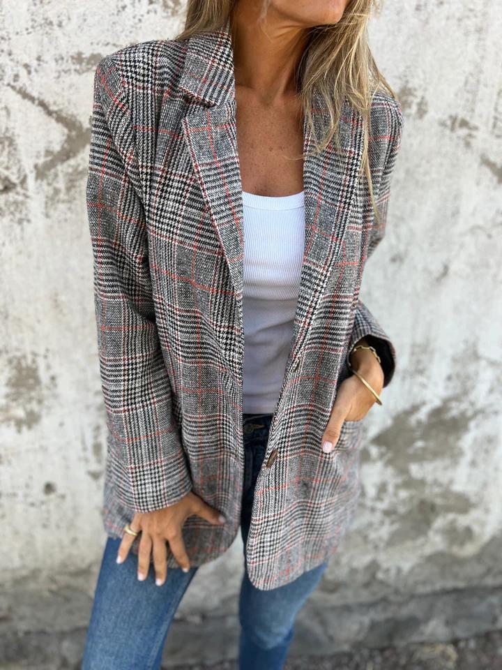 Ellery | Damska marynarka w kratę w stylu casual – dopasowana marynarka z długimi rękawami