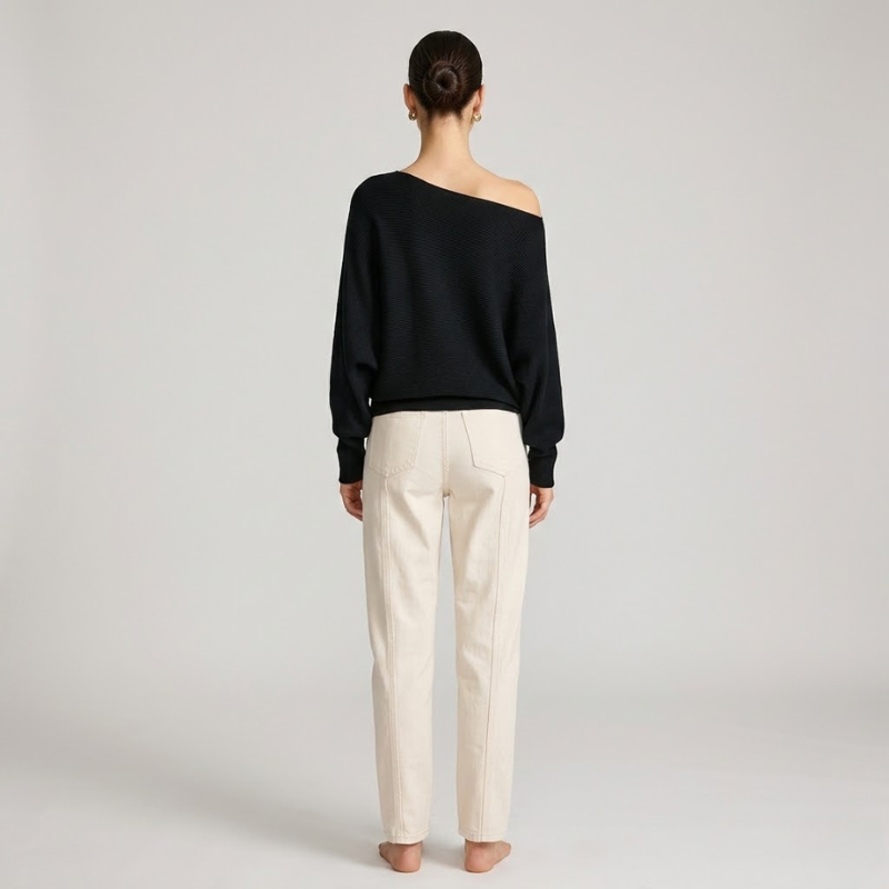 Modny asymetryczny sweter z odkrytymi ramionami – swobodny, szykowny sweter dla kobiet