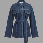 Klassische Damen-Jeansjacke mit Gürtel – schmeichelhafter, taillierter Schnitt, lässige Oberbekleidung