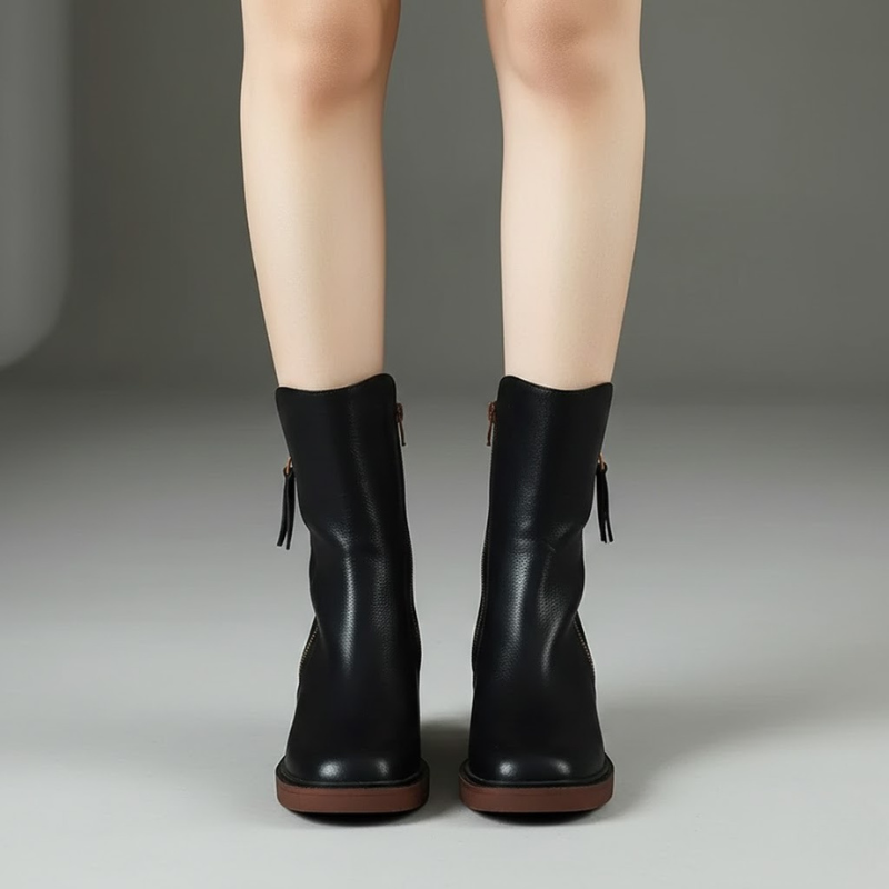 Elegant ankle boots with a zipper and block heel – modern, everyday women's shoes