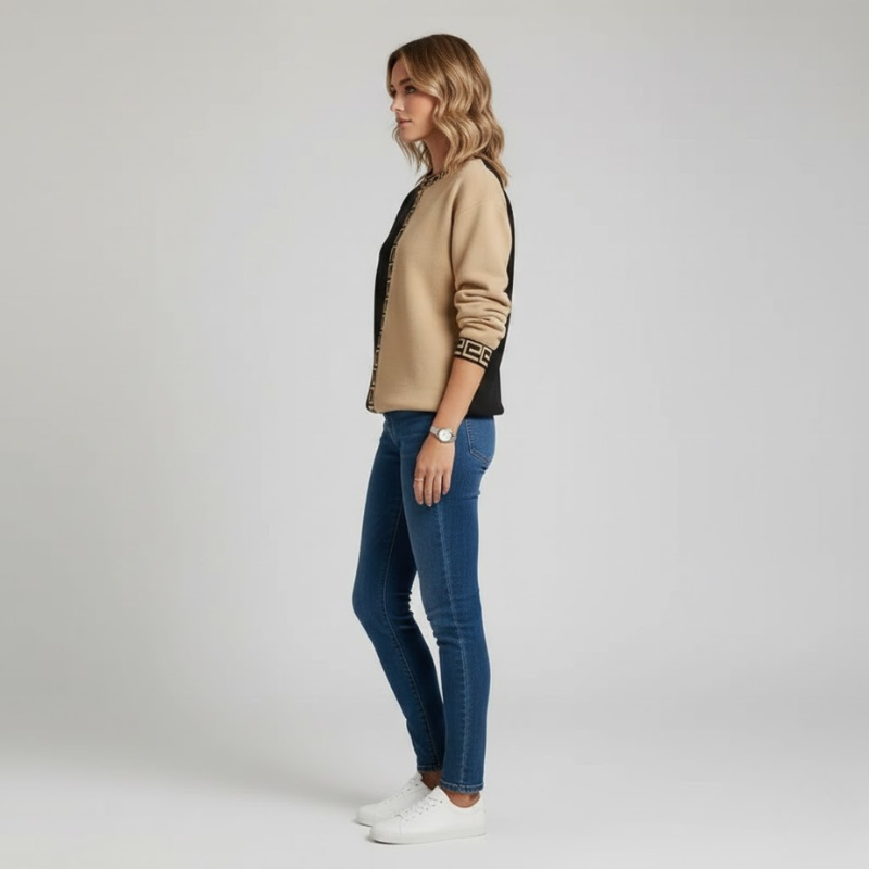 Ciepły damski sweter z okrągłym dekoltem – wygodny sweter na zimę