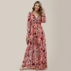 Regina | Damska Sukienka Maxi Boho w Kwiaty – Elegancka Długa Sukienka z Długim Rękawem