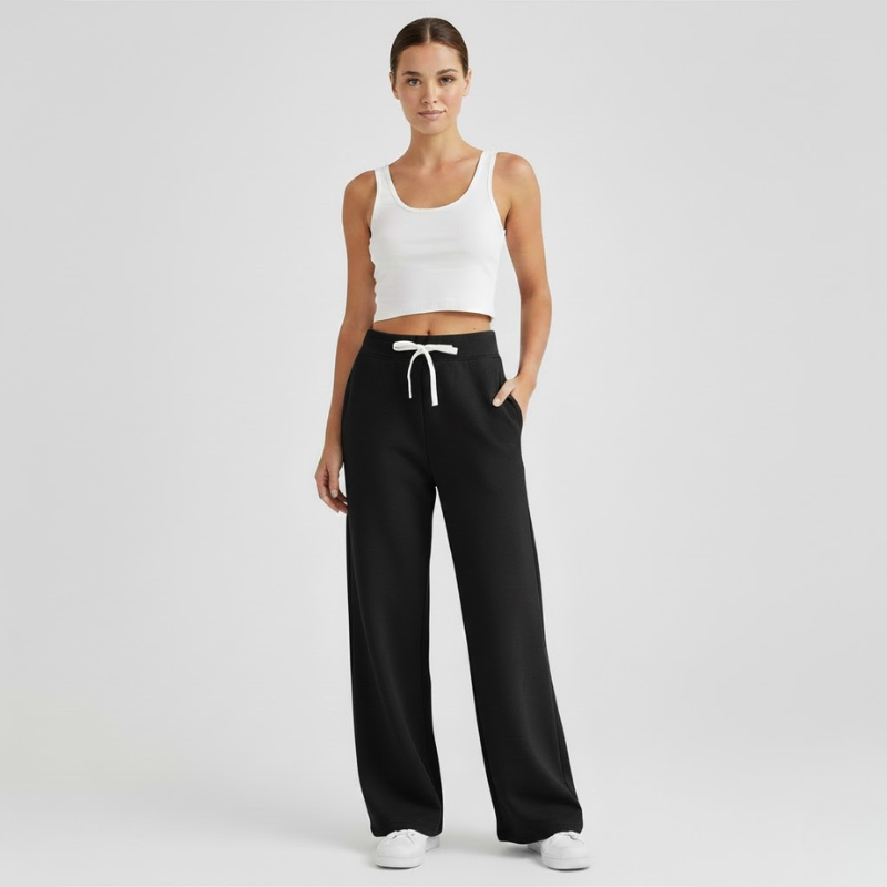 Damskie spodnie dresowe premium z wysokim stanem – swobodny, sportowy styl uliczny