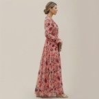Regina | Damska Sukienka Maxi Boho w Kwiaty – Elegancka Długa Sukienka z Długim Rękawem