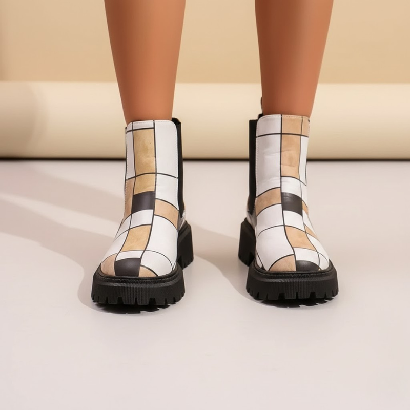 Damskie wzorzyste zimowe botki Chelsea – wygodne, antypoślizgowe obuwie zimowe