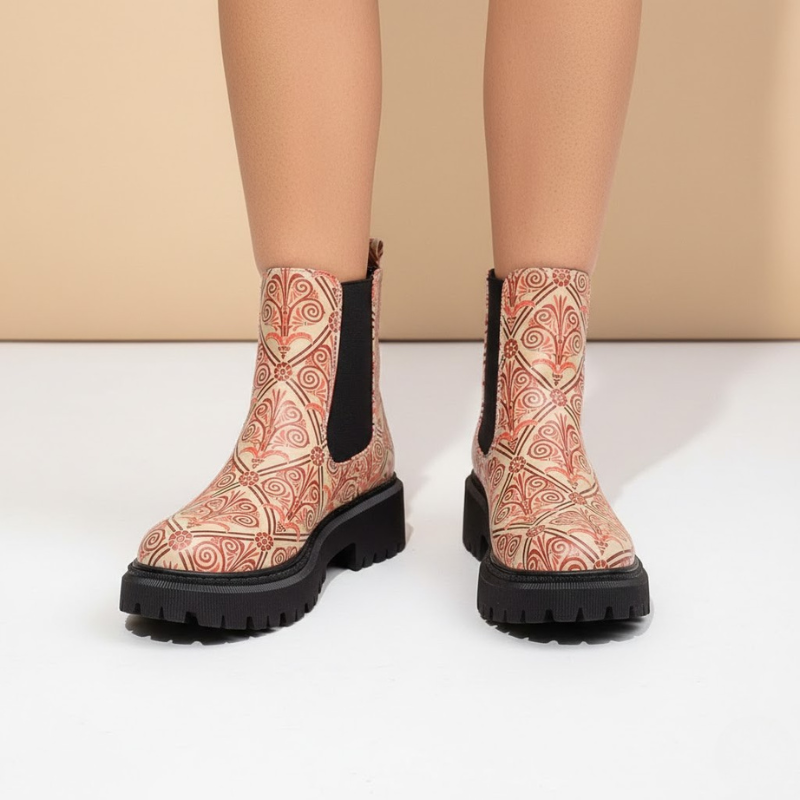 Damskie wzorzyste zimowe botki Chelsea – wygodne, antypoślizgowe obuwie zimowe