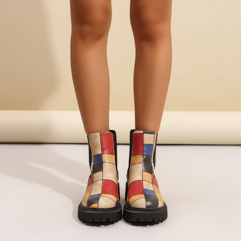 Damskie wzorzyste zimowe botki Chelsea – wygodne, antypoślizgowe obuwie zimowe