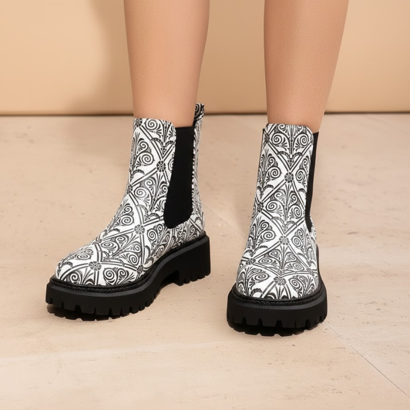 Women's Patterned Winter Chelsea Boots - Comfortable, Non-Slip Winter Footwear