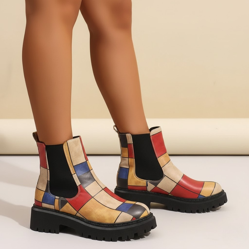 Damskie wzorzyste zimowe botki Chelsea – wygodne, antypoślizgowe obuwie zimowe