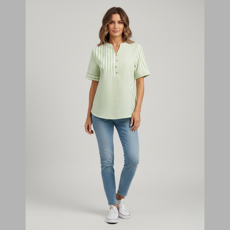 Koszula damska w paski, casualowa – lekka tkanina z szykownym kołnierzykiem