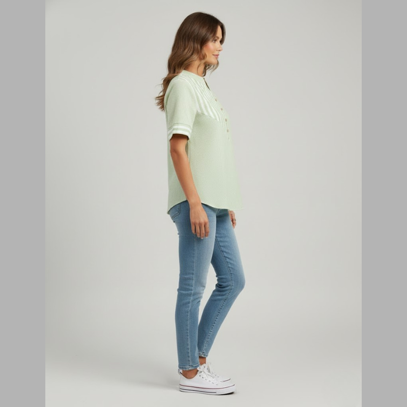 Koszula damska w paski, casualowa – lekka tkanina z szykownym kołnierzykiem