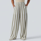 High-waisted, wide-leg striped trousers - loose, casual linen-blend trousers