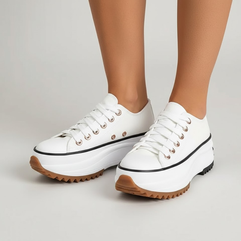 Modne, sznurowane buty codzienne damskie – wygodne trampki z grubą podeszwą