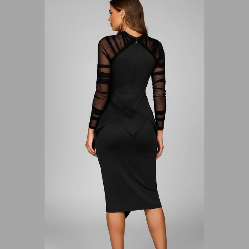 Elegancka czarna sukienka koktajlowa midi – nowoczesna elegancja z dekoltem w serek