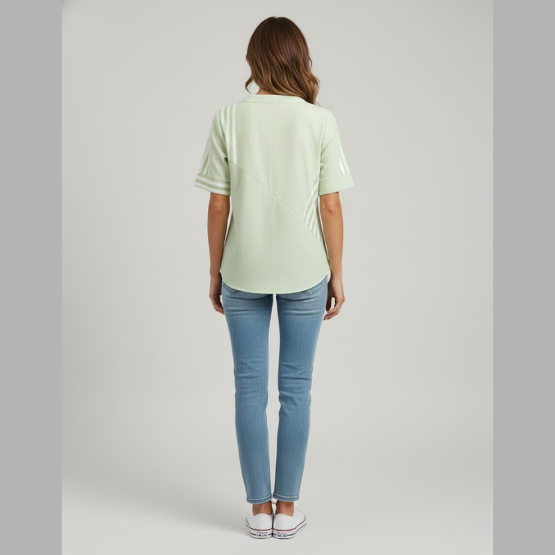 Koszula damska w paski, casualowa – lekka tkanina z szykownym kołnierzykiem