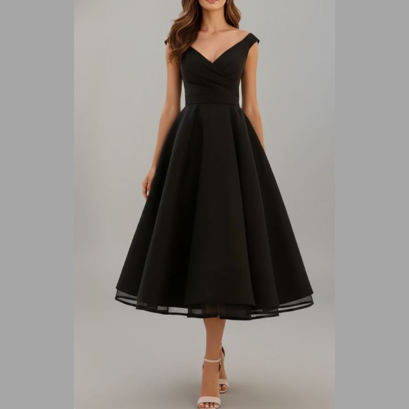 Elegancka sukienka midi z kopertowym dekoltem w serek dla kobiet – styl koktajlowy