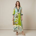 Women's long V-neck dress - elegant, summer dress with 3/4 sleeves