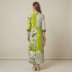 Women's long V-neck dress - elegant, summer dress with 3/4 sleeves