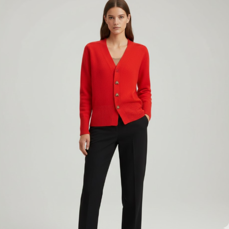 Luźny sweter kardigan z dekoltem w serek – Comfort-First Knitwear