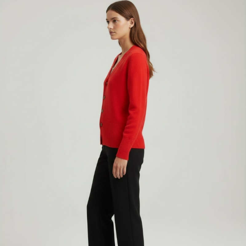 Luźny sweter kardigan z dekoltem w serek – Comfort-First Knitwear