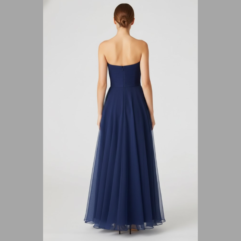 Elegancka sukienka maxi bez ramiączek dla kobiet – zwiewny fason koktajlowy w kształcie litery A